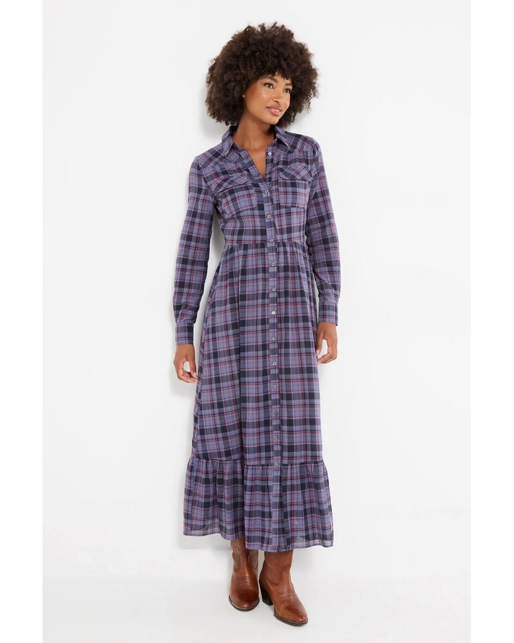 Joe Browns Purple Western Check Button Through Maxi Dress