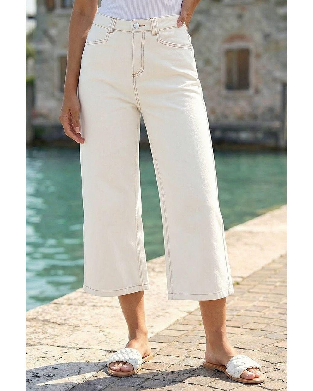 D.u.s.k Green Denim Pocket Detail Wide Leg Culotte