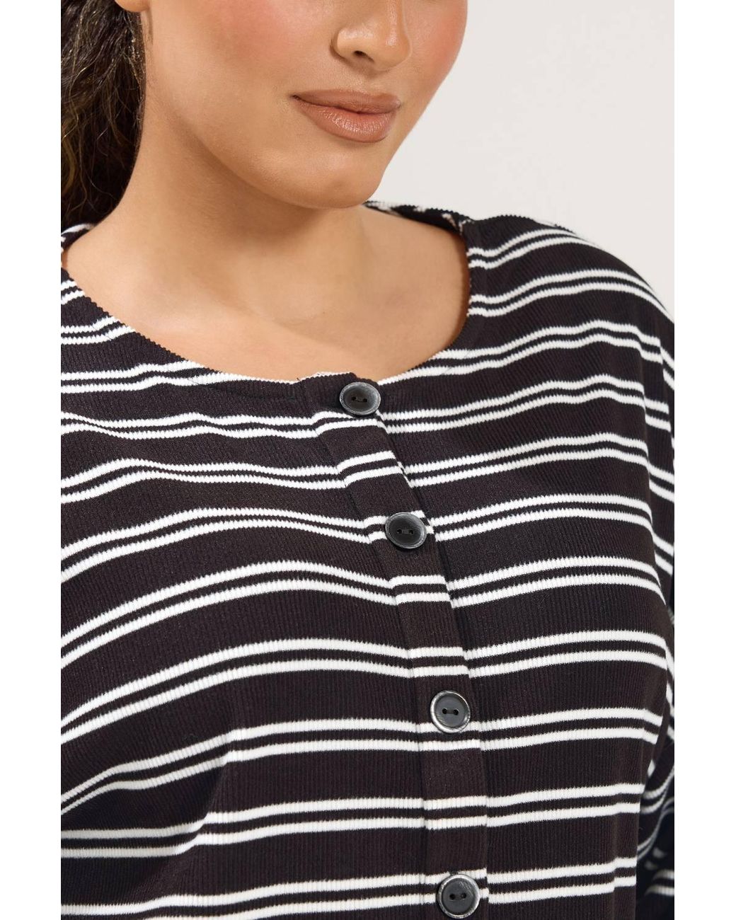 Yours Black Striped Button Up Long Sleeve Top