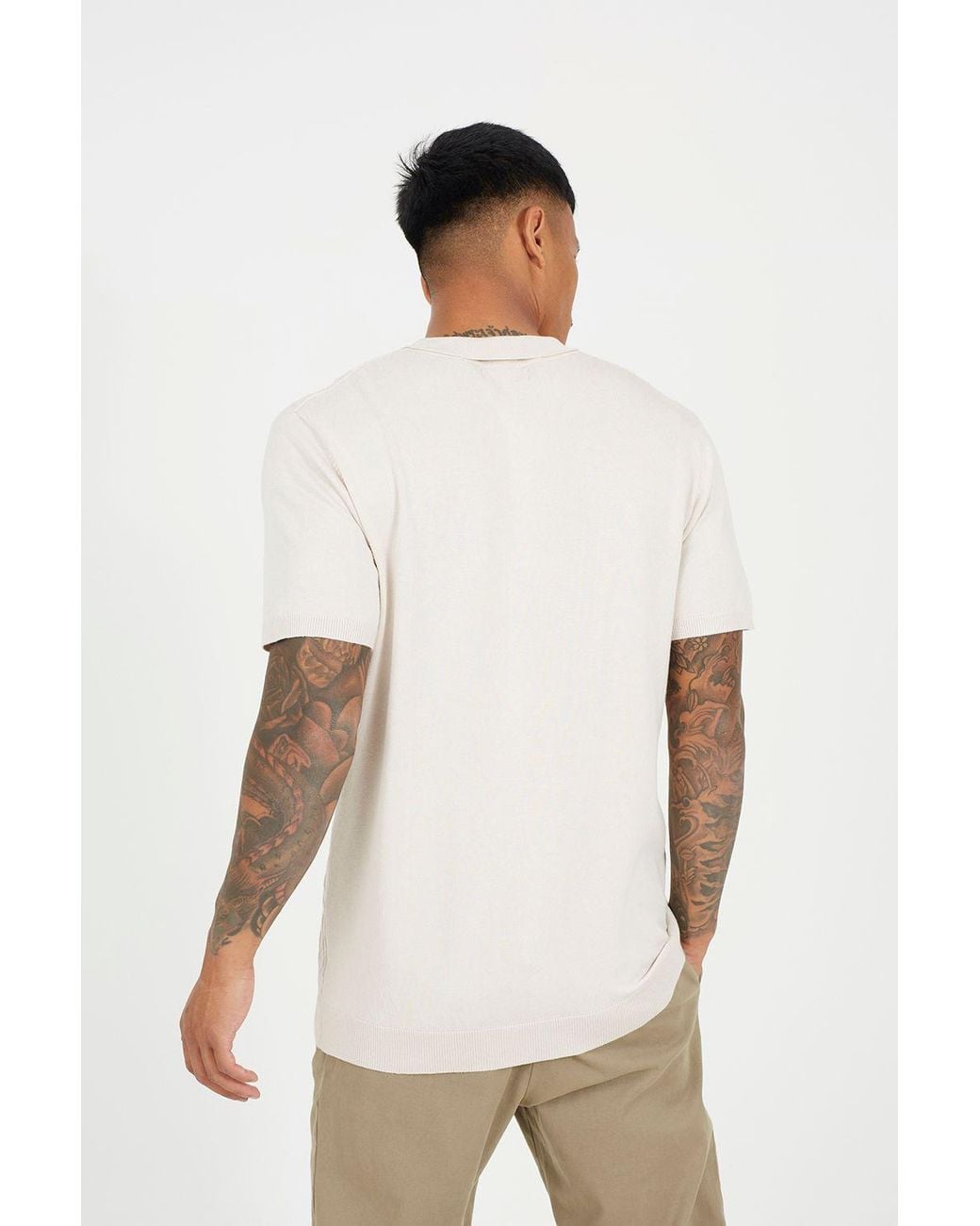 Brave Soul White Short Sleeve Knitted Polo Shirt for men