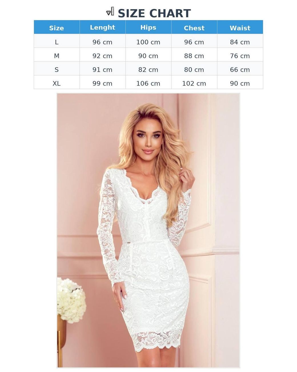 Love Lace White Elegant Lace Evening Dress Long Sleeve Neckline