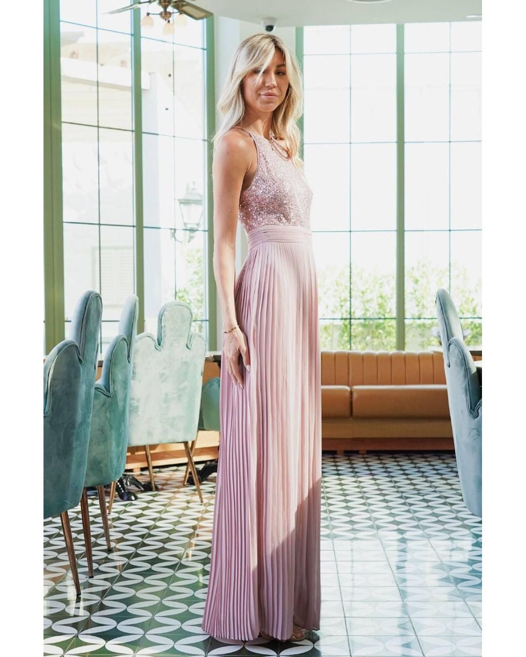 TFNC London Pink Serene Sequin Mauve Maxi Dress