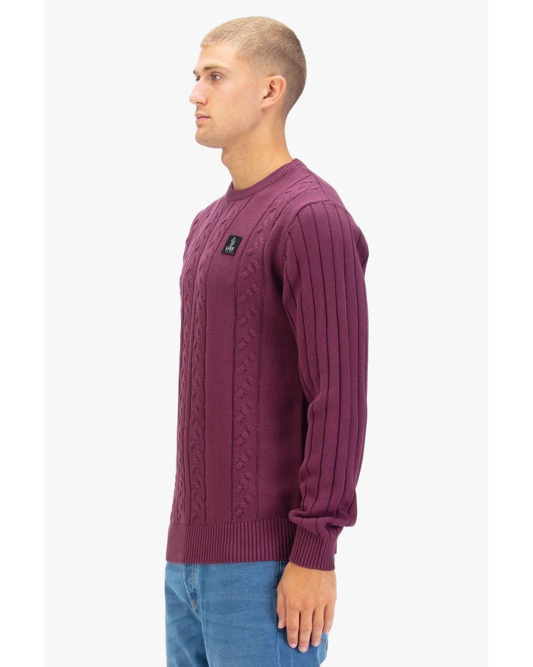 Luke 1977 Purple Mitcham Cable Knit Jumper for men