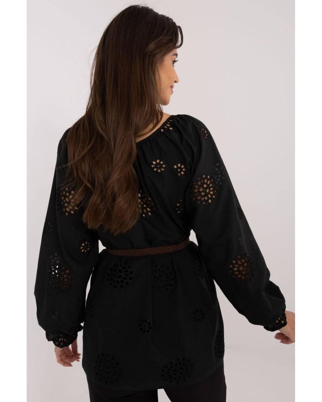 Love Lace Black Boho Cotton Lace Blouse With Belt & Tie