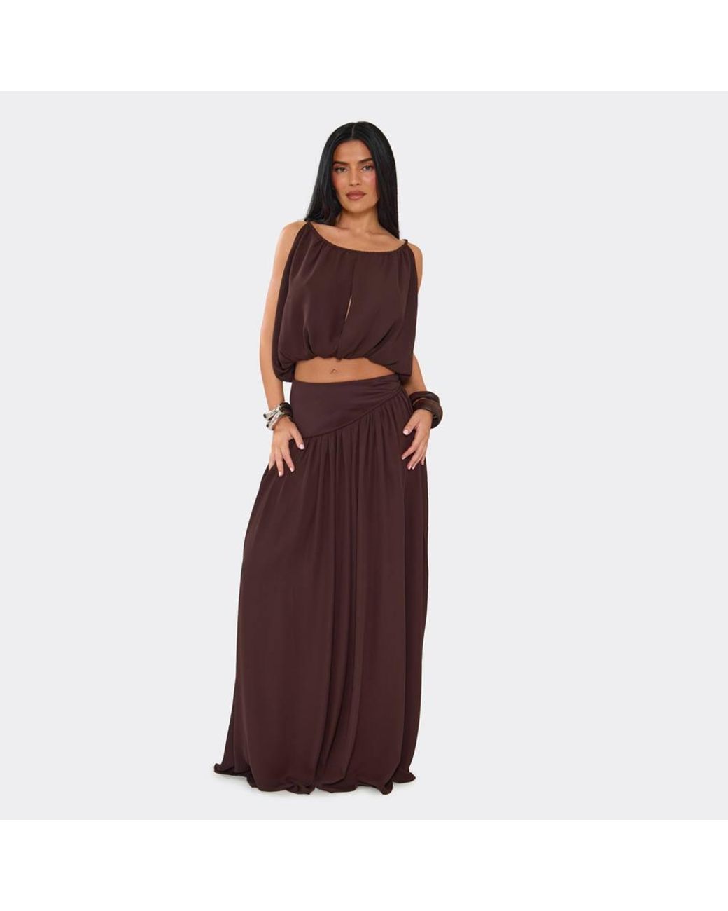 EGO Purple Ruched Woven Maxi Skirt