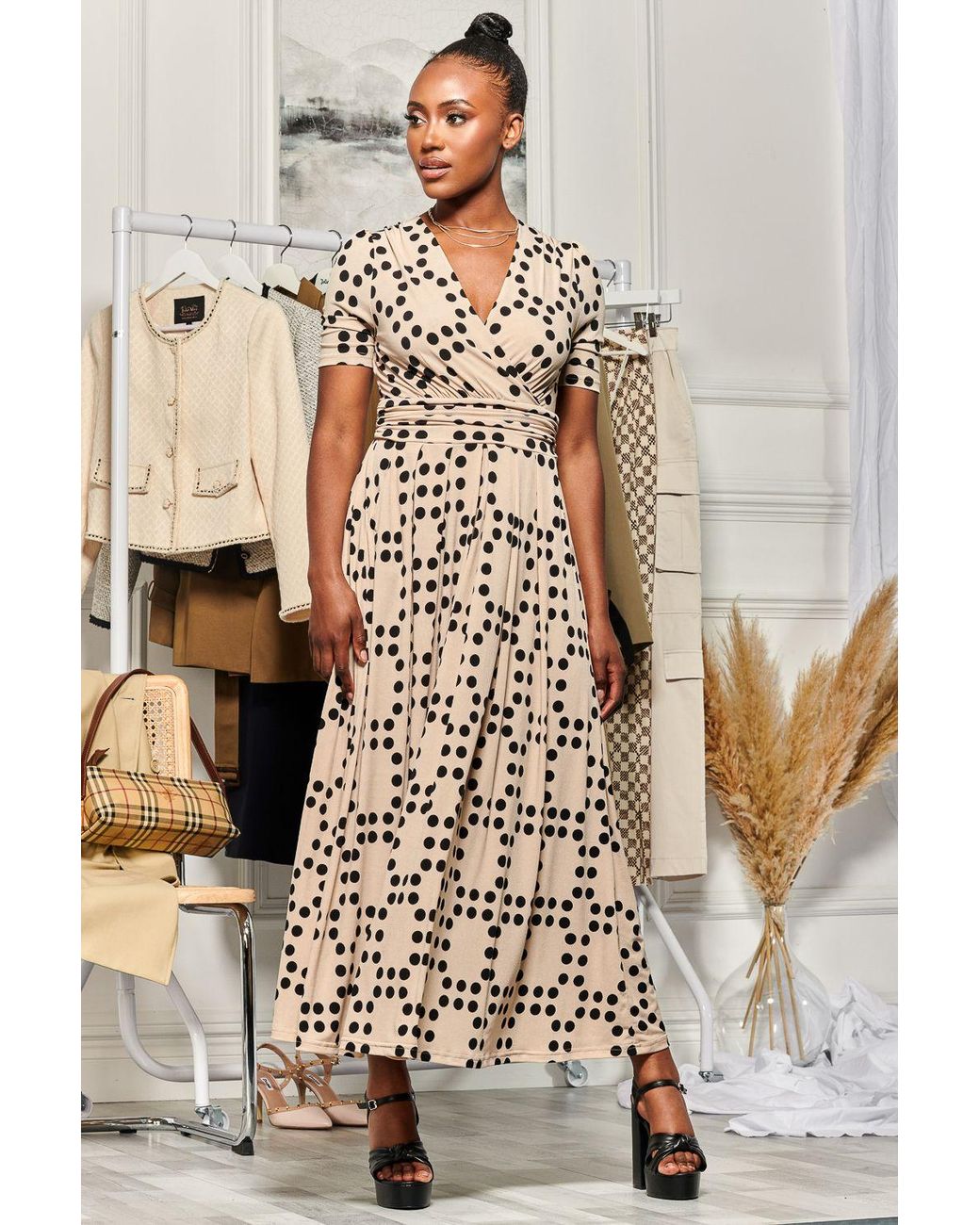 Jolie Moi Natural Wrap Front Jersey Maxi Dress