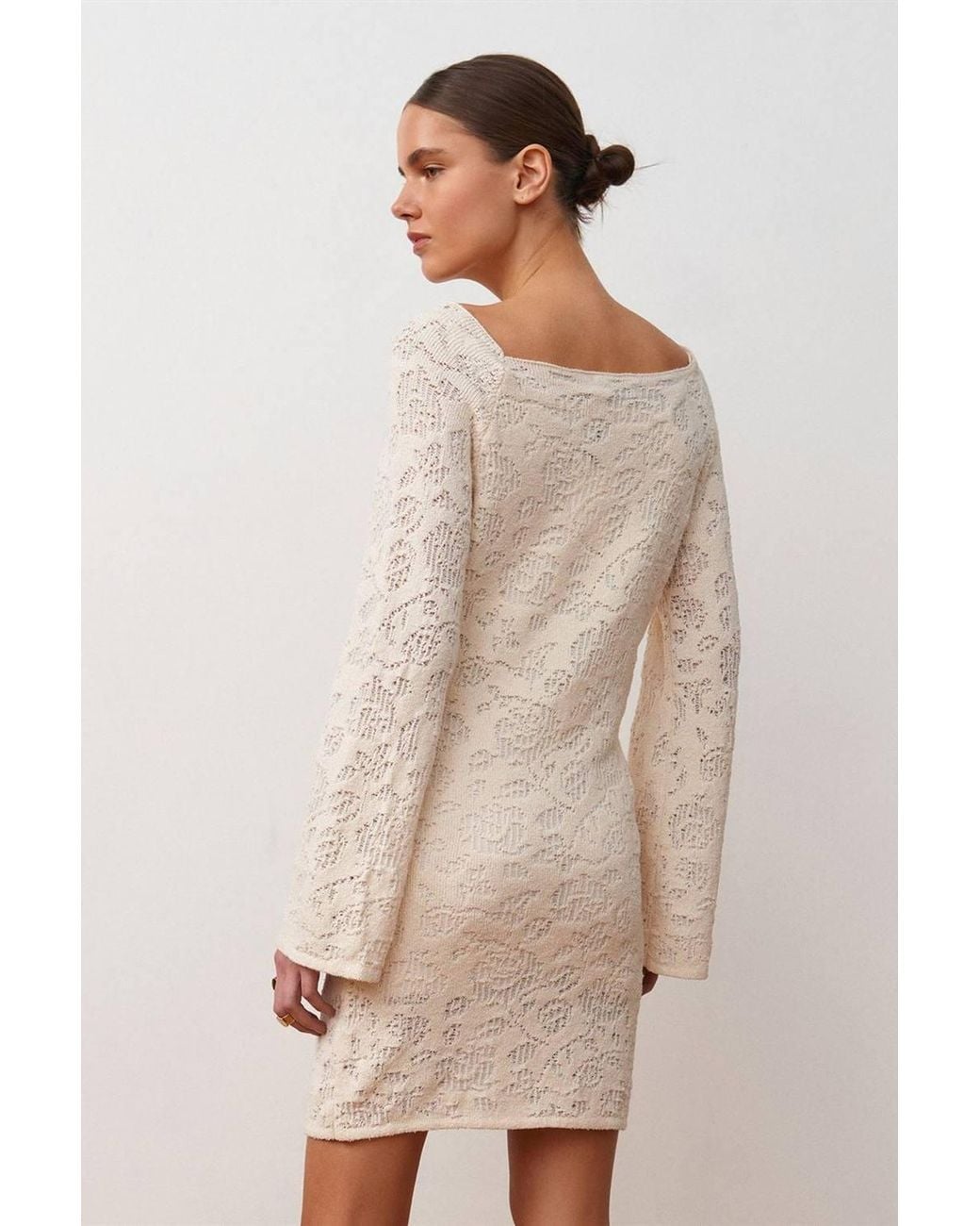Dilvin Natural Fitted Lace Mini Dress