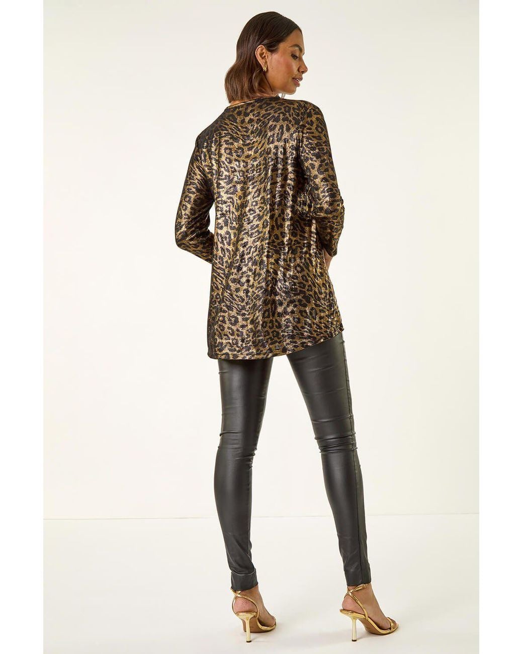 Roman Brown Metallic Animal Print Tunic Top