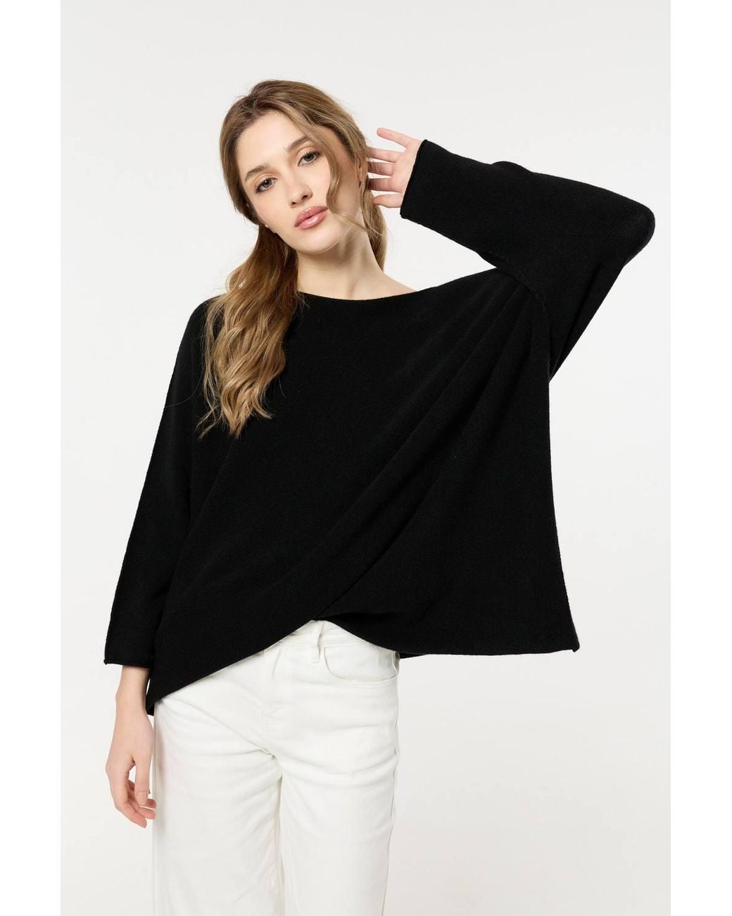 Liquorish Black Off-Shoulder Relaxed Knit Jumper