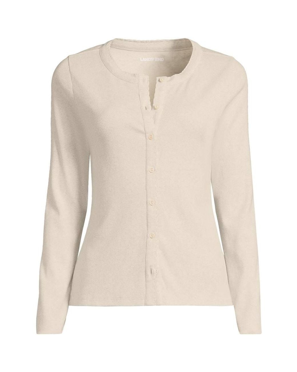 Lands' End Natural Plus Long Sleeve Micro Rib Buttonfront Top