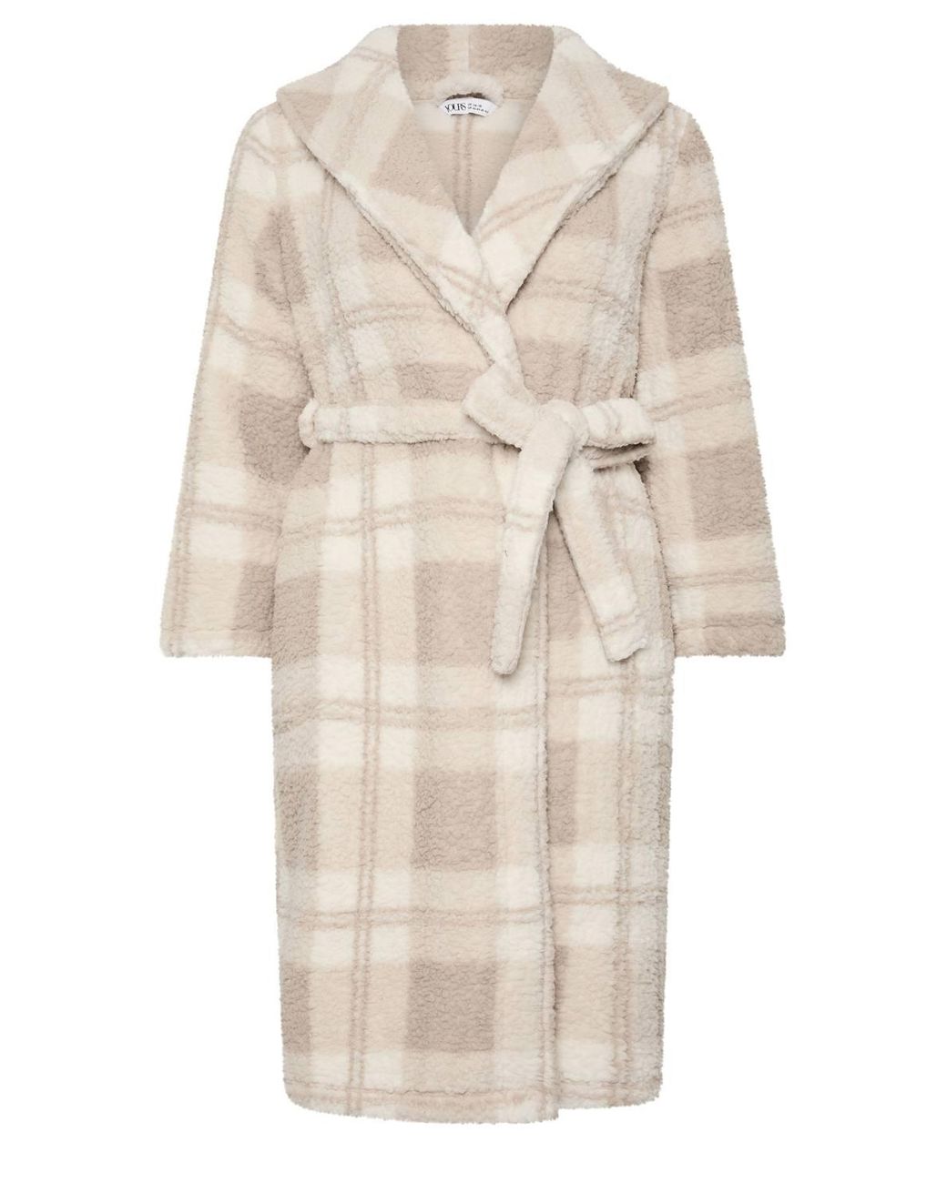 Yours Natural Check Fluffy Shawl Dressing Gown