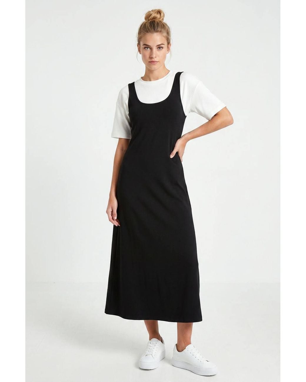 Happiness İstanbul Black Sleeveless Midi Jersey Slip Dress