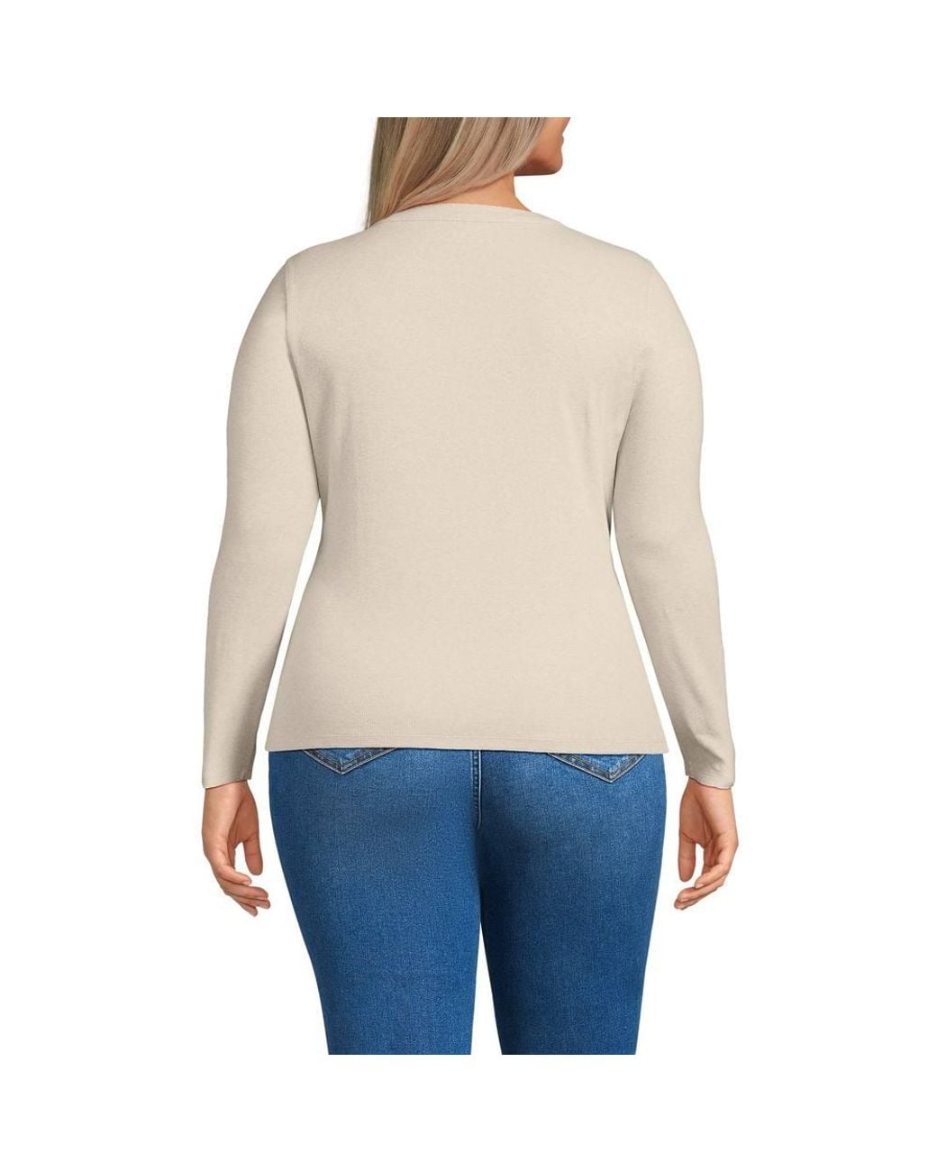 Lands' End Natural Plus Long Sleeve Micro Rib Buttonfront Top
