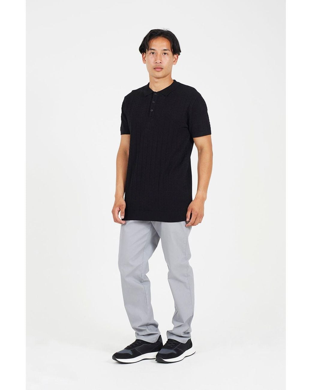 Brave Soul Black Short Sleeve Knitted Polo Shirt for men