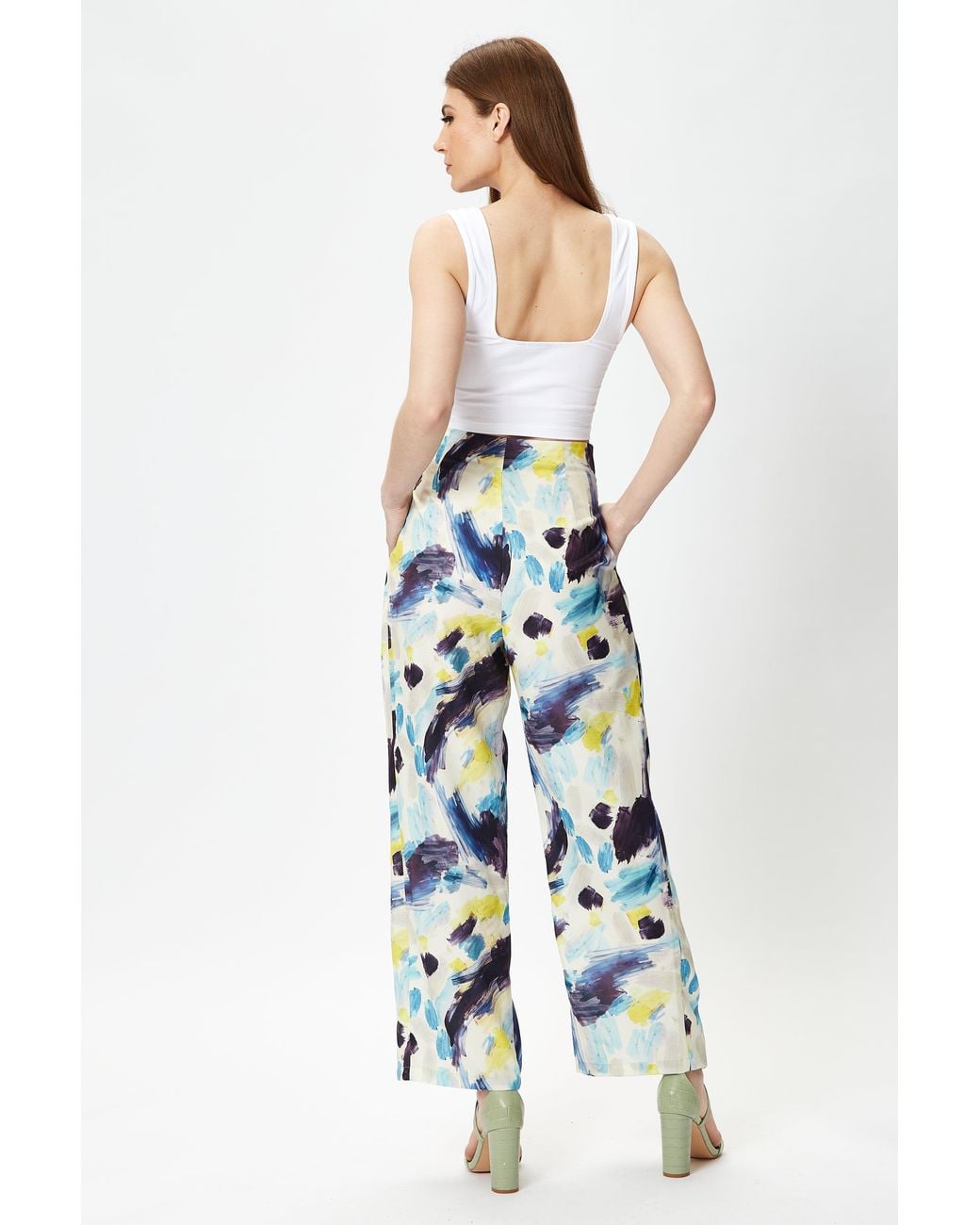 Liquorish Blue Multicolour Abstract Print Trousers