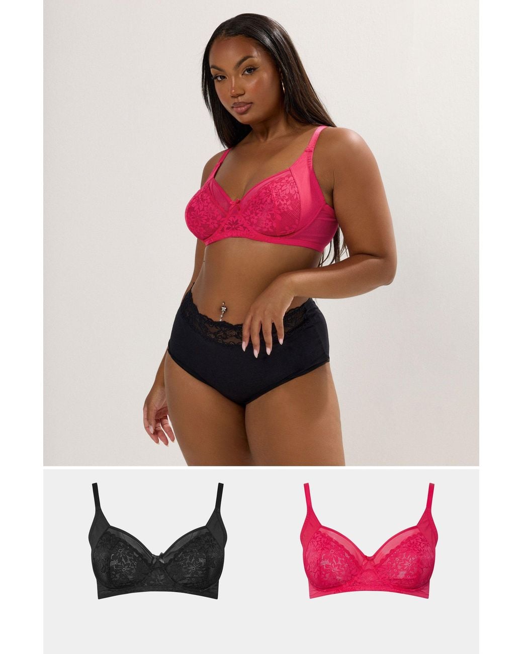 Yours Pink 2 Pack Lace Mesh Underwired Bras