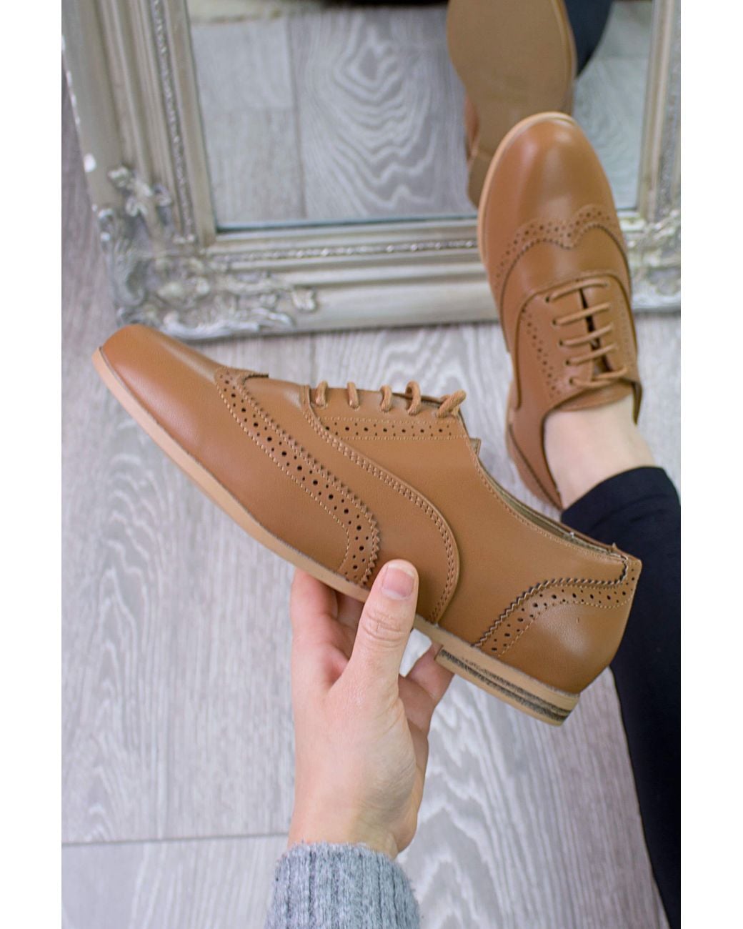 AJVANI Gray Flat Brogues Lace Up Shoes