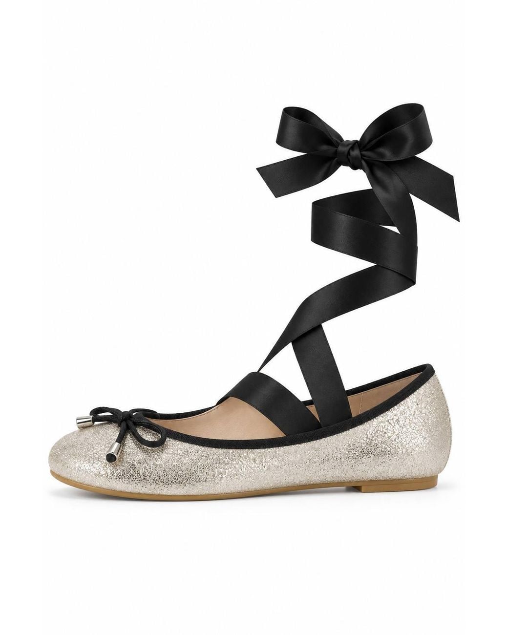 Spot on Black Ribbon Tie Ballet Pumps With Bow Detail