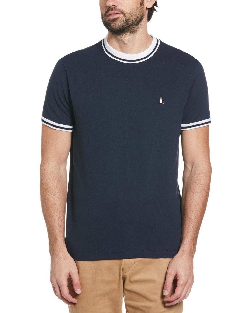 Original Penguin Blue Ribbed Collar T-Shirt for men