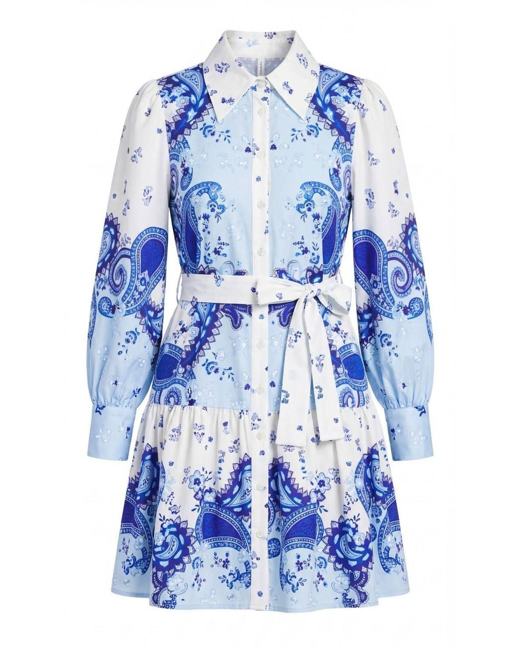 Msn-Collection Blue Patterned A-Line Mini Dress