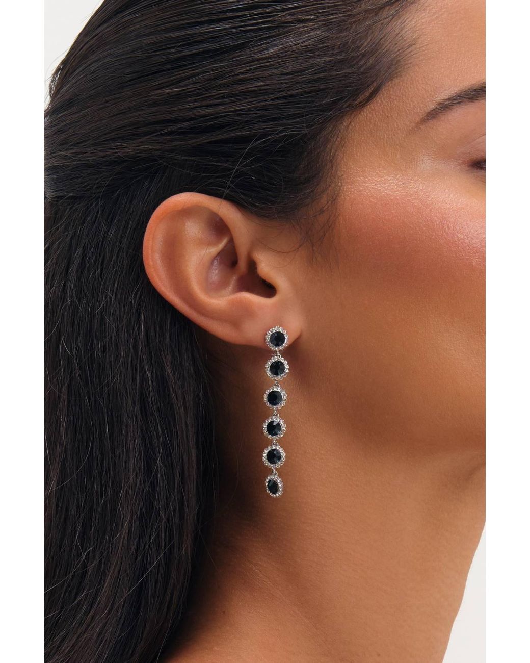 Jon Richard Black Rhodium Plated Sapphire Linear Drop Earrings