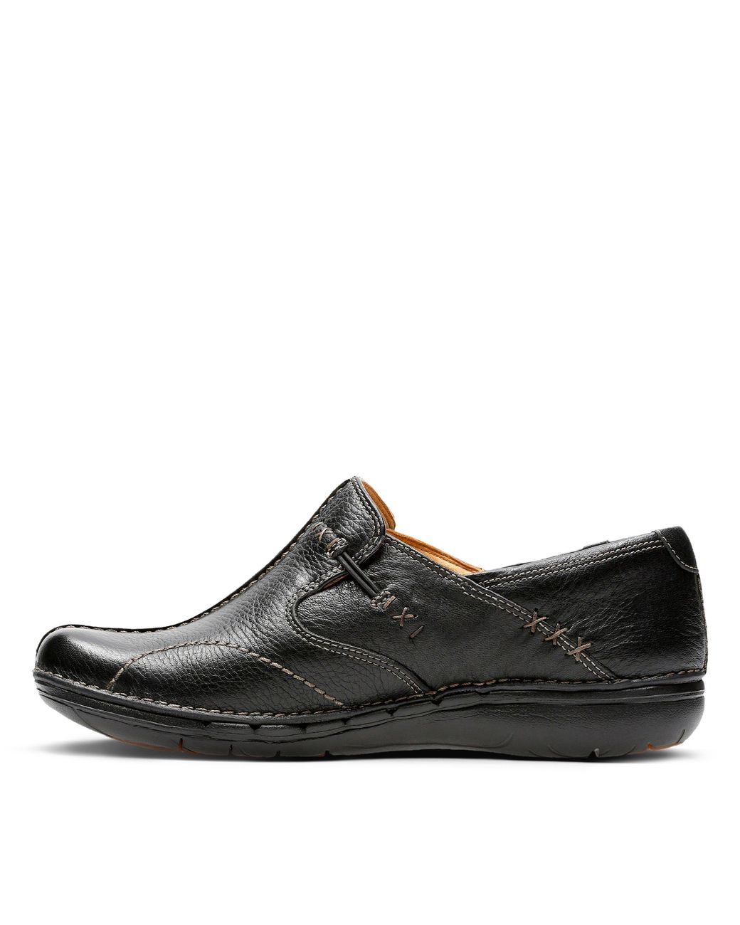 Clarks Black Un Loop Leather Slip Ons