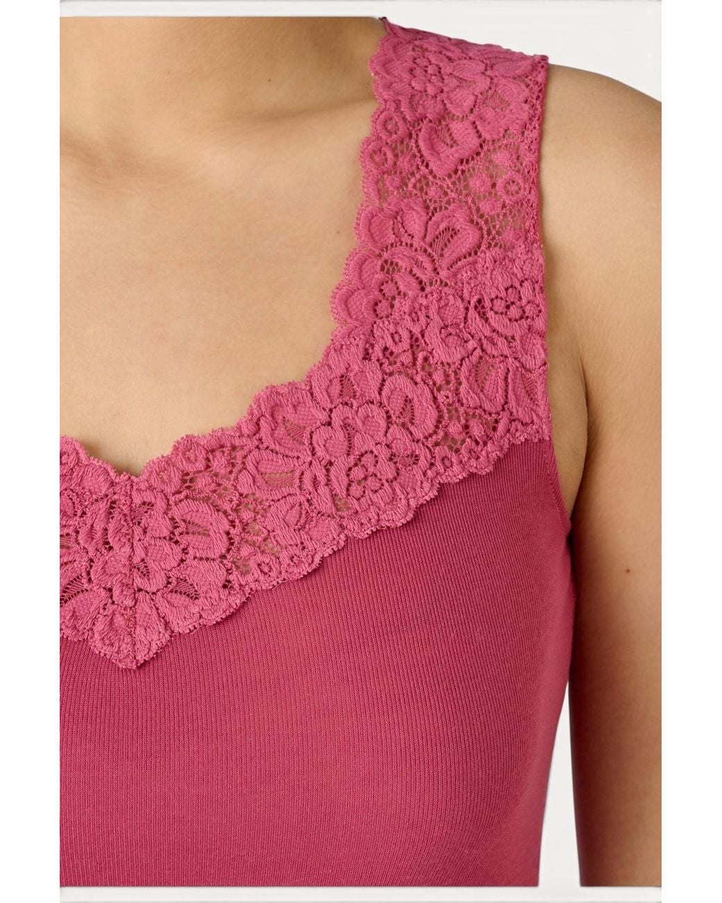 DAMART Pink Sleeveless Thermolactyl T-Shirt Lace Trim Regular Length Jersey