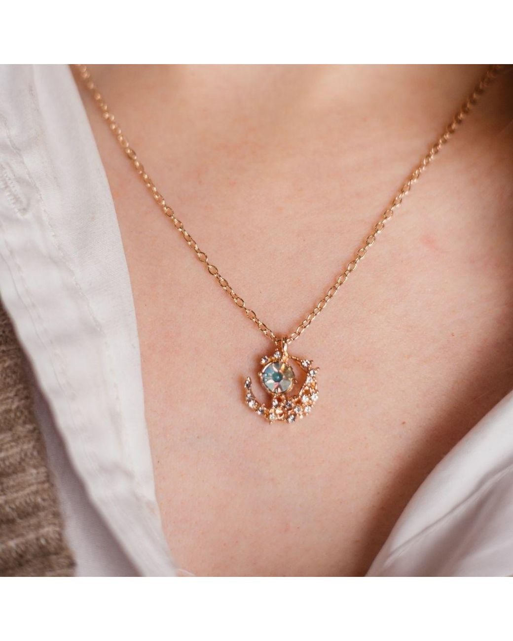 The Colourful Aura White Half Moon Zircon Minimalist Pendant Necklace