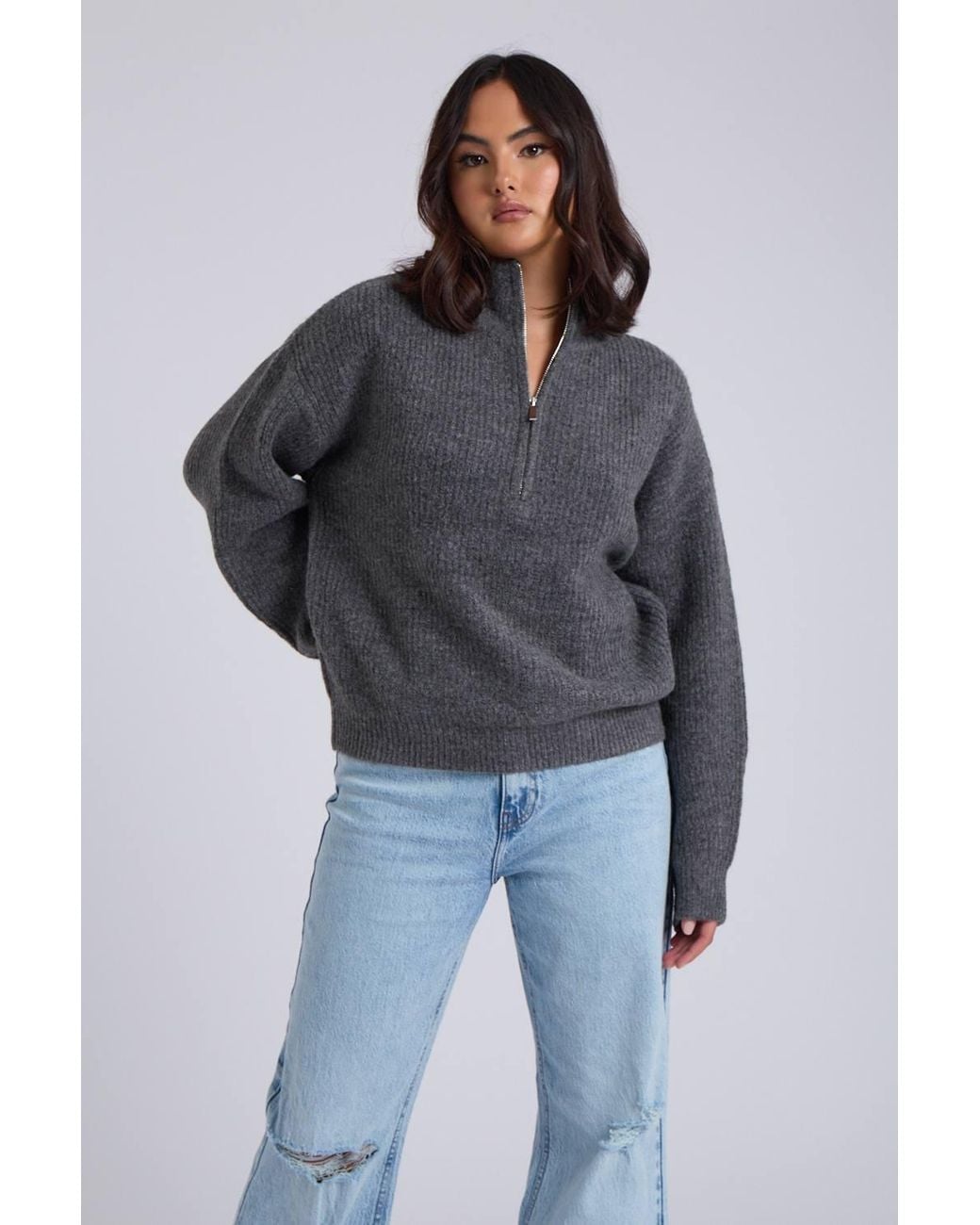Urban Bliss Blue Ribbed Oversized Half Zip Jumper