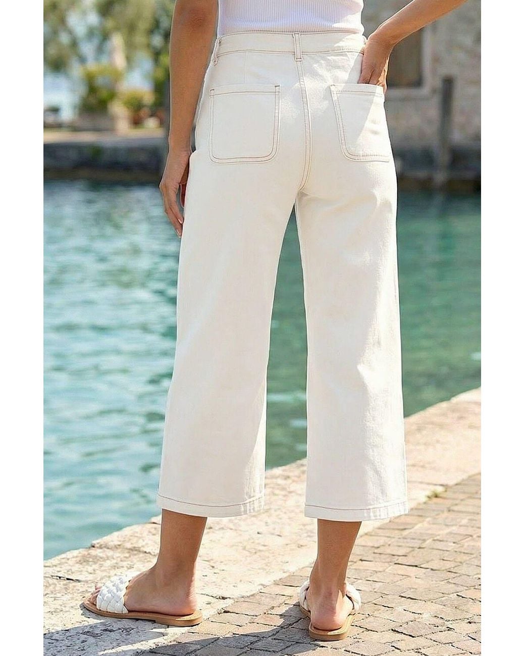 D.u.s.k Green Denim Pocket Detail Wide Leg Culotte