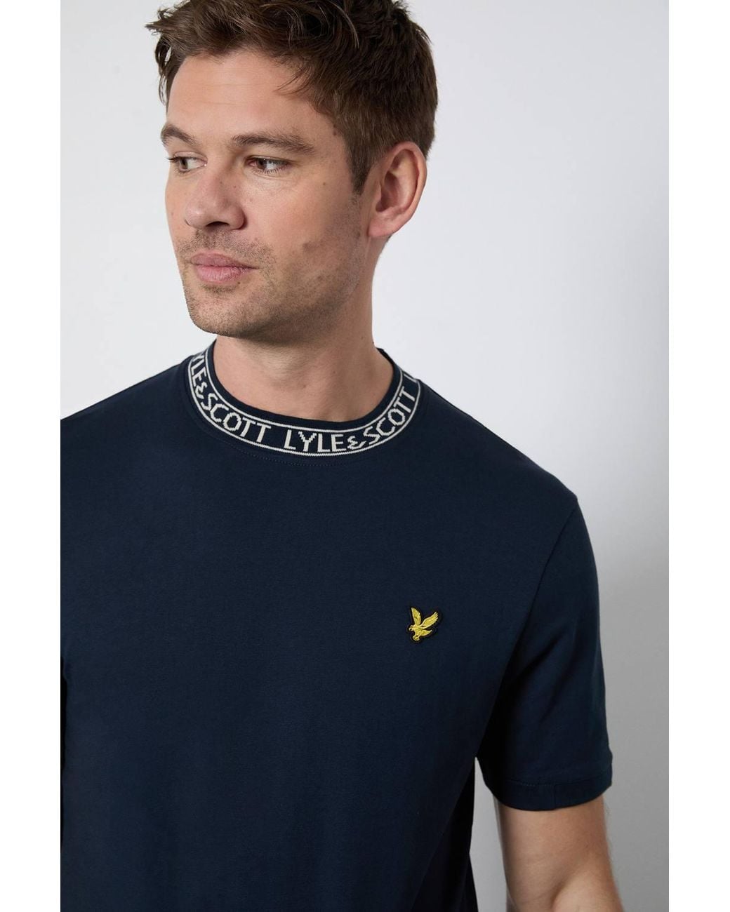Lyle & Scott Blue Logo Ribbed T-Shirt Dark/ Bone for men