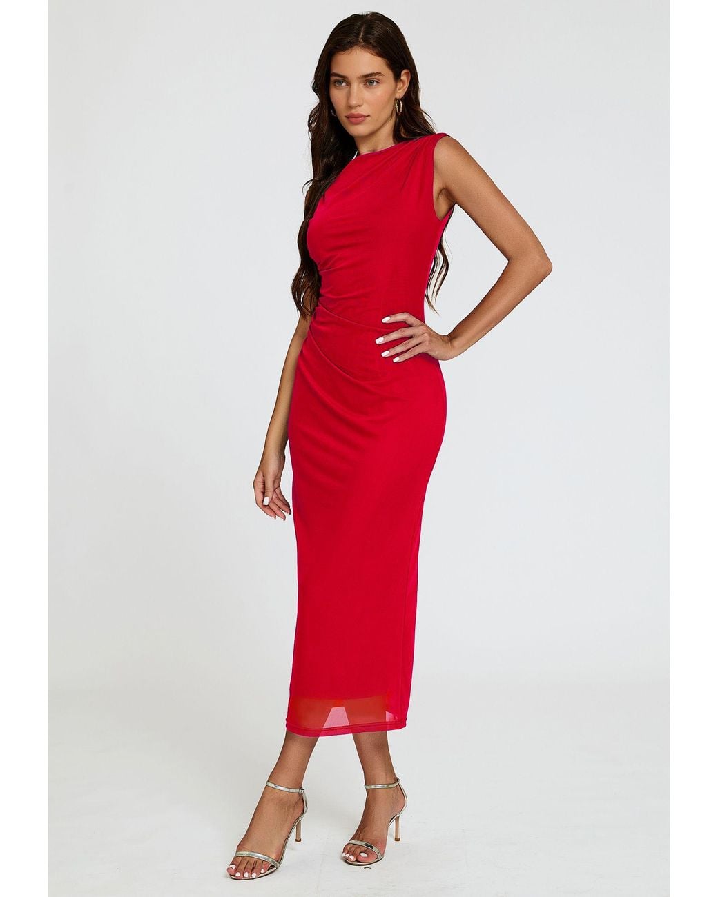 FS Collection Red Mesh Maxi Dress