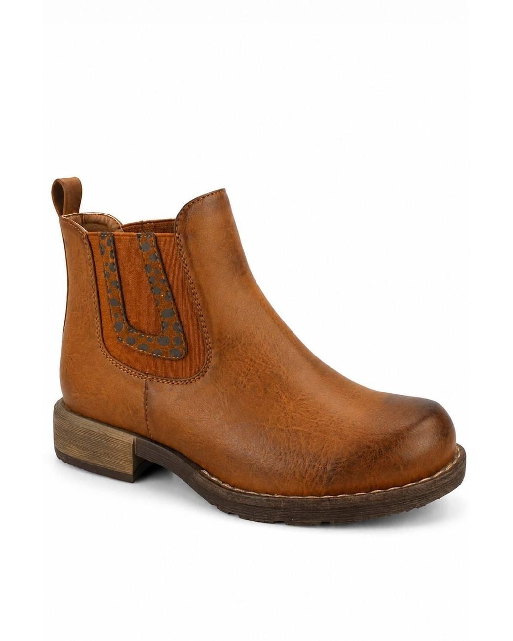 Spot on Brown Chelsea Ankle Boots With Pattern Trim