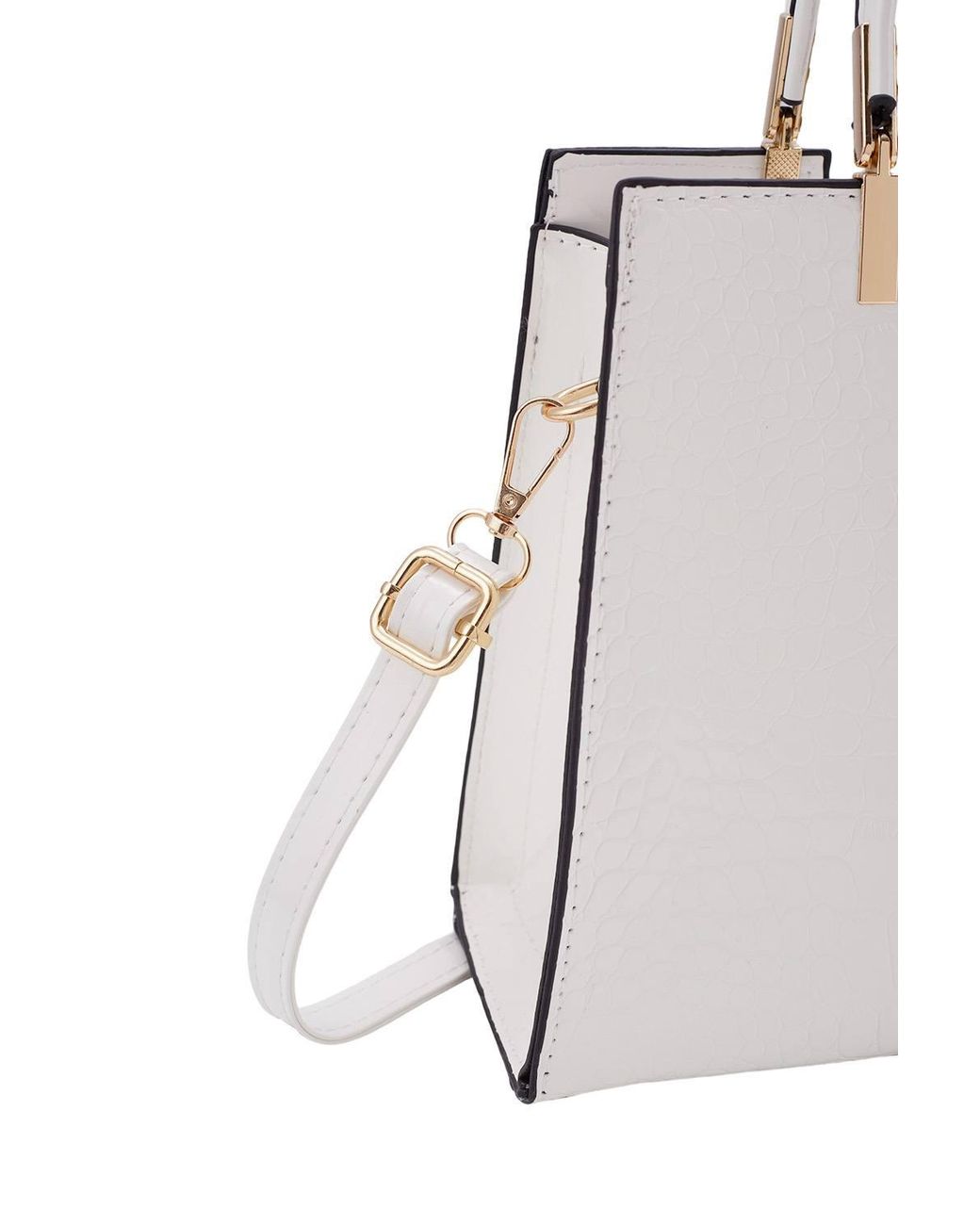 MODISHION White Glossy Pu Croc-Embossed Handbag With Crossbody Strap
