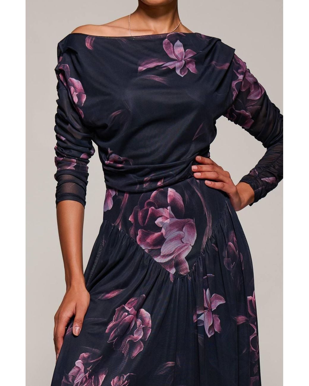 Jolie Moi Blue Long Sleeve Asymmetric Mesh Midi Dress
