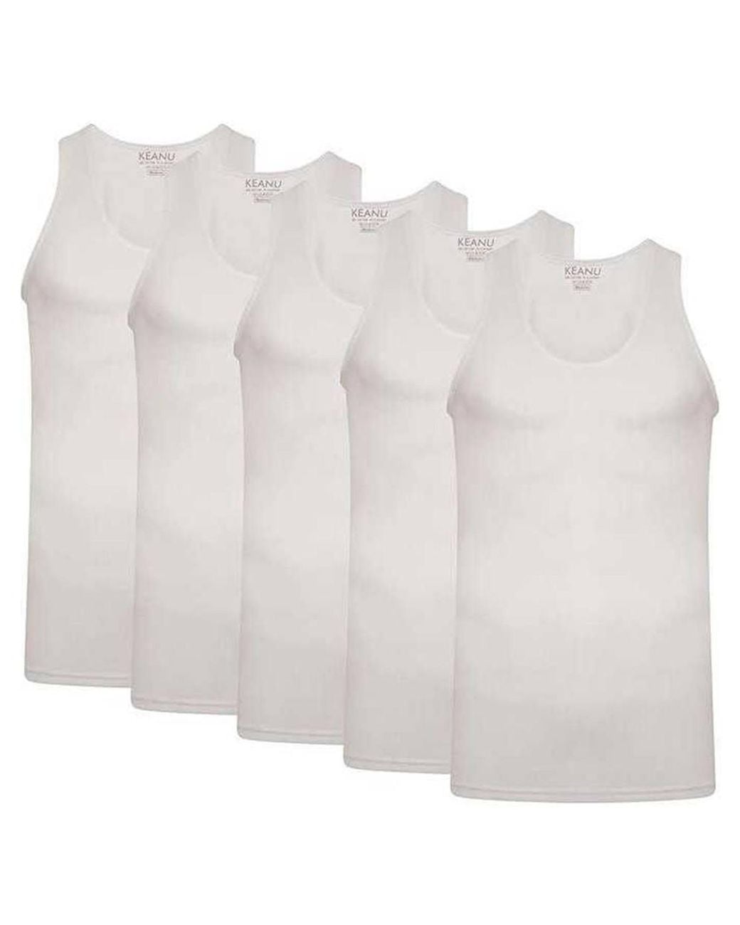 Keanu White Ribbed Cotton Blend Fitted Vest Top (Pack Of 6) for men