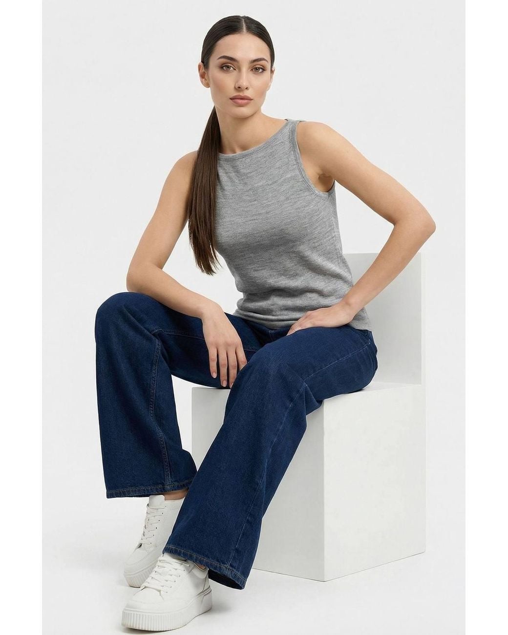 Bigdart Gray Ribbed Sleeveless Crew Neck Tank Top