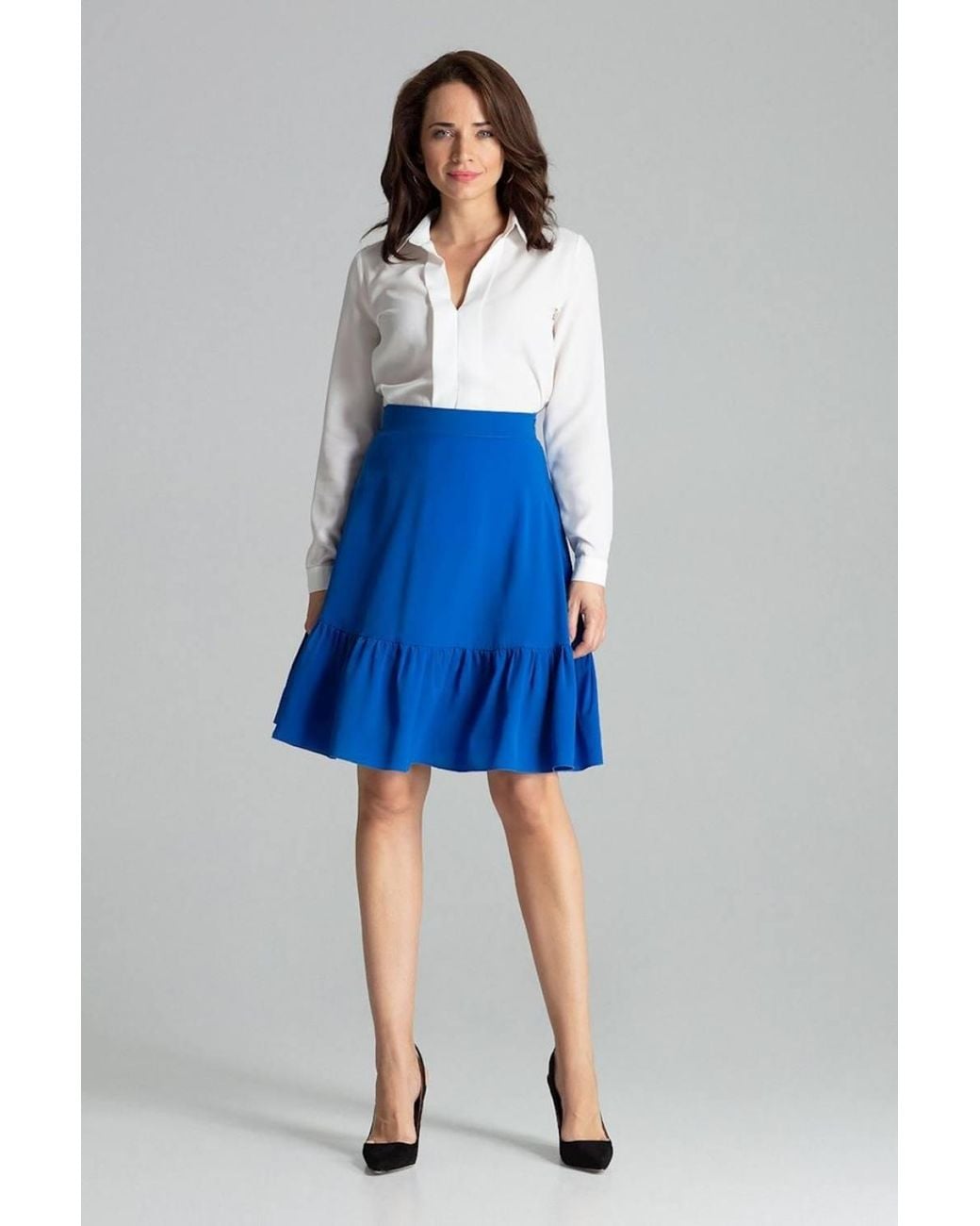 Love Lace Blue Sapphire Flared Knee Length Ruffle Hem Skirt