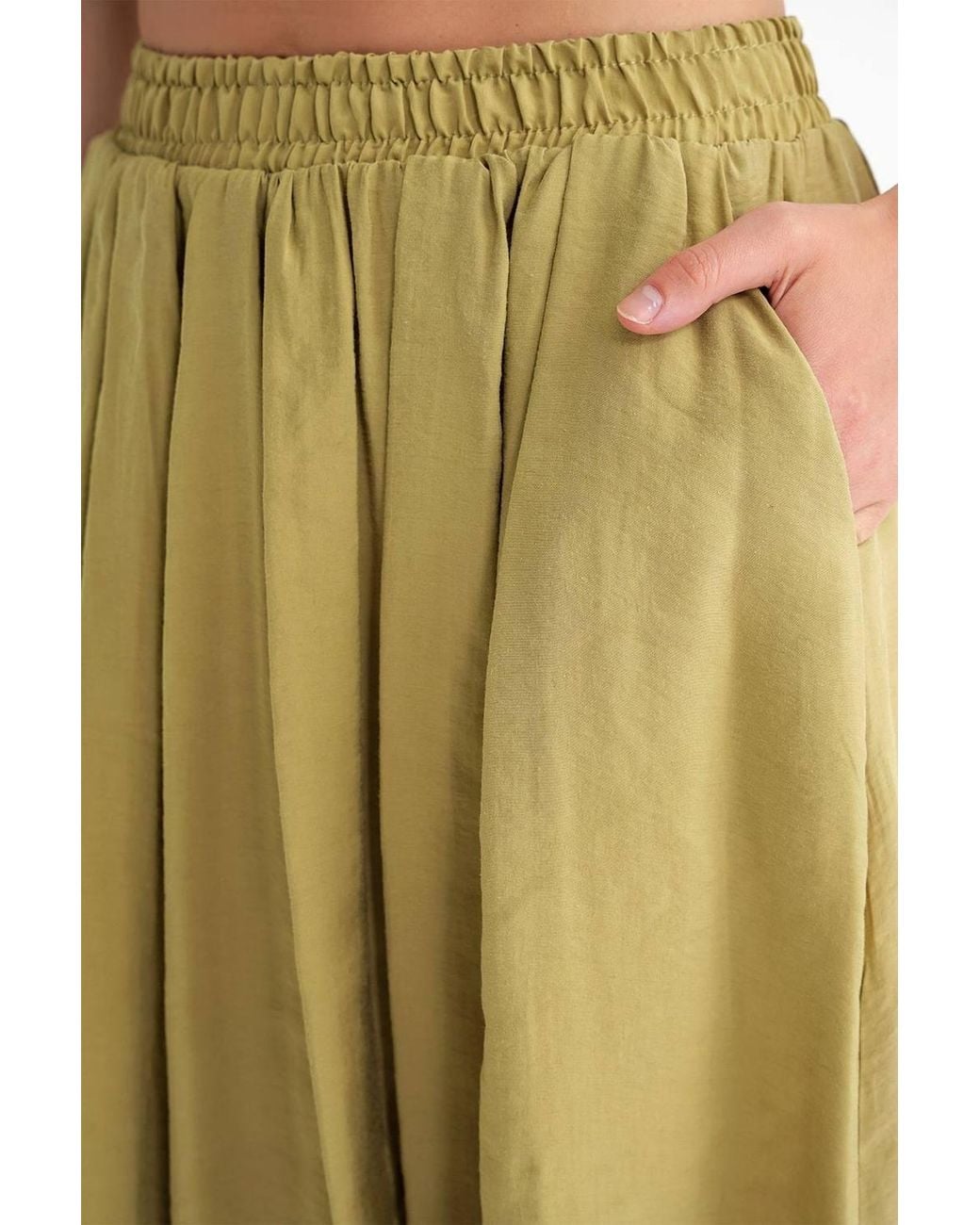 MixRay Green High Waist Maxi Skirt With Drawstring Waist