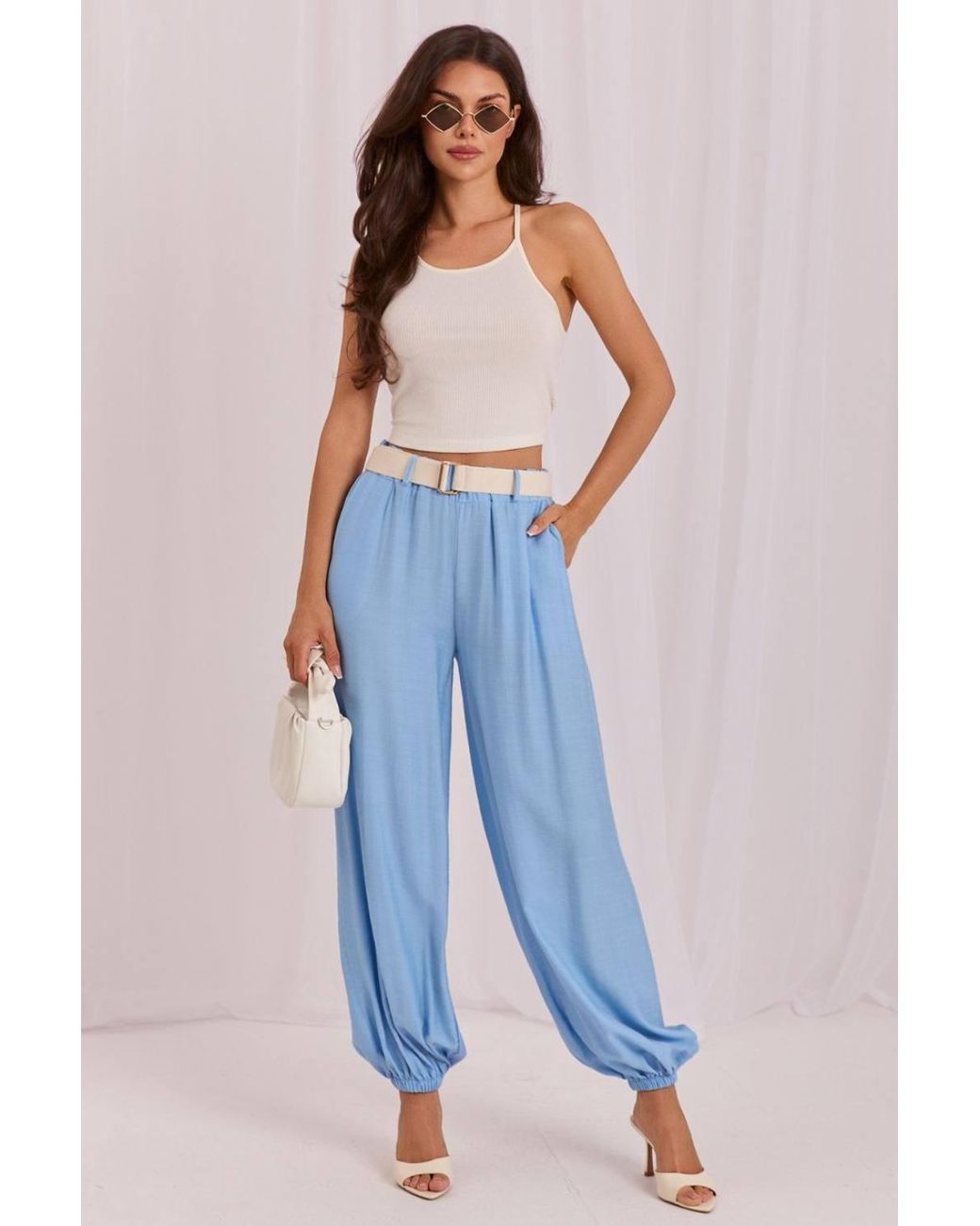 Love Lace Blue Viscose High Waisted Classic Tailored Trousers