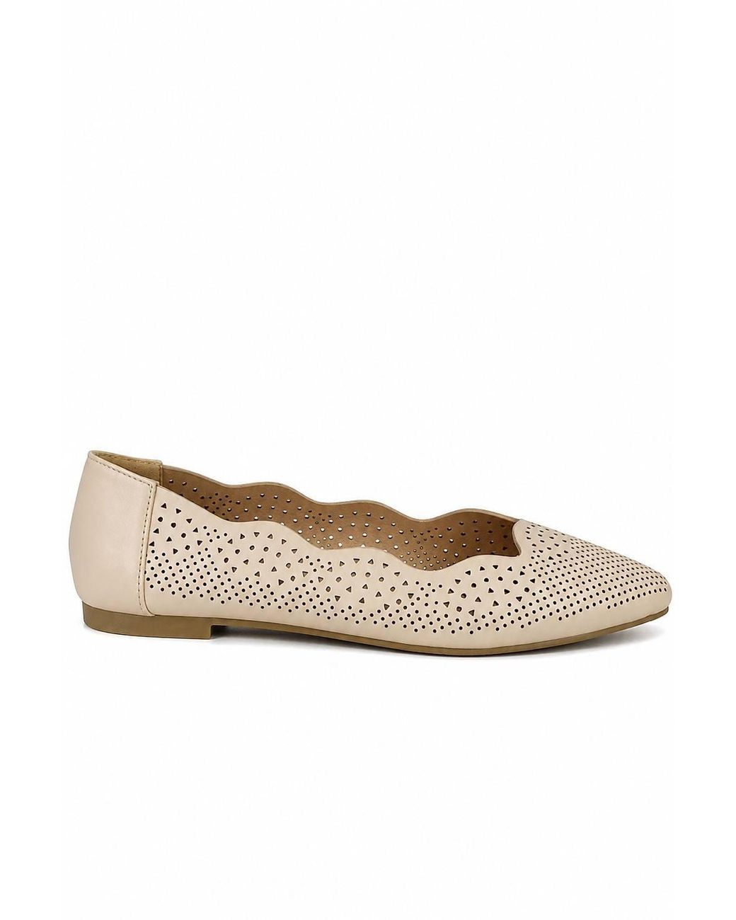 Spot on Natural Scalloped Edge Perforated Ballet Pumps