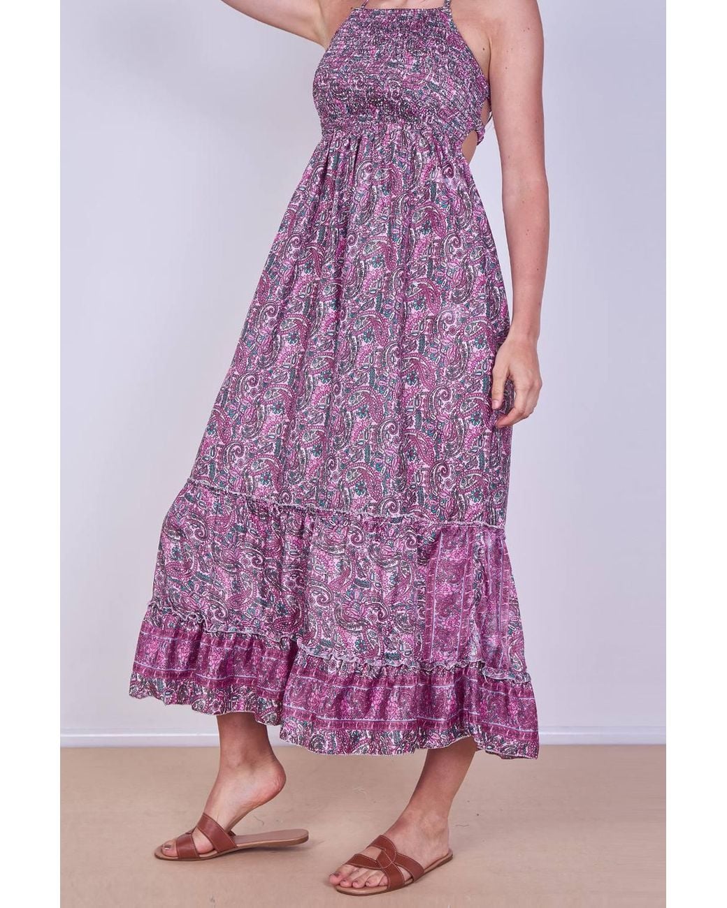 ELAINA FASHION Purple Boho Paisley Halterneck Maxi Dress