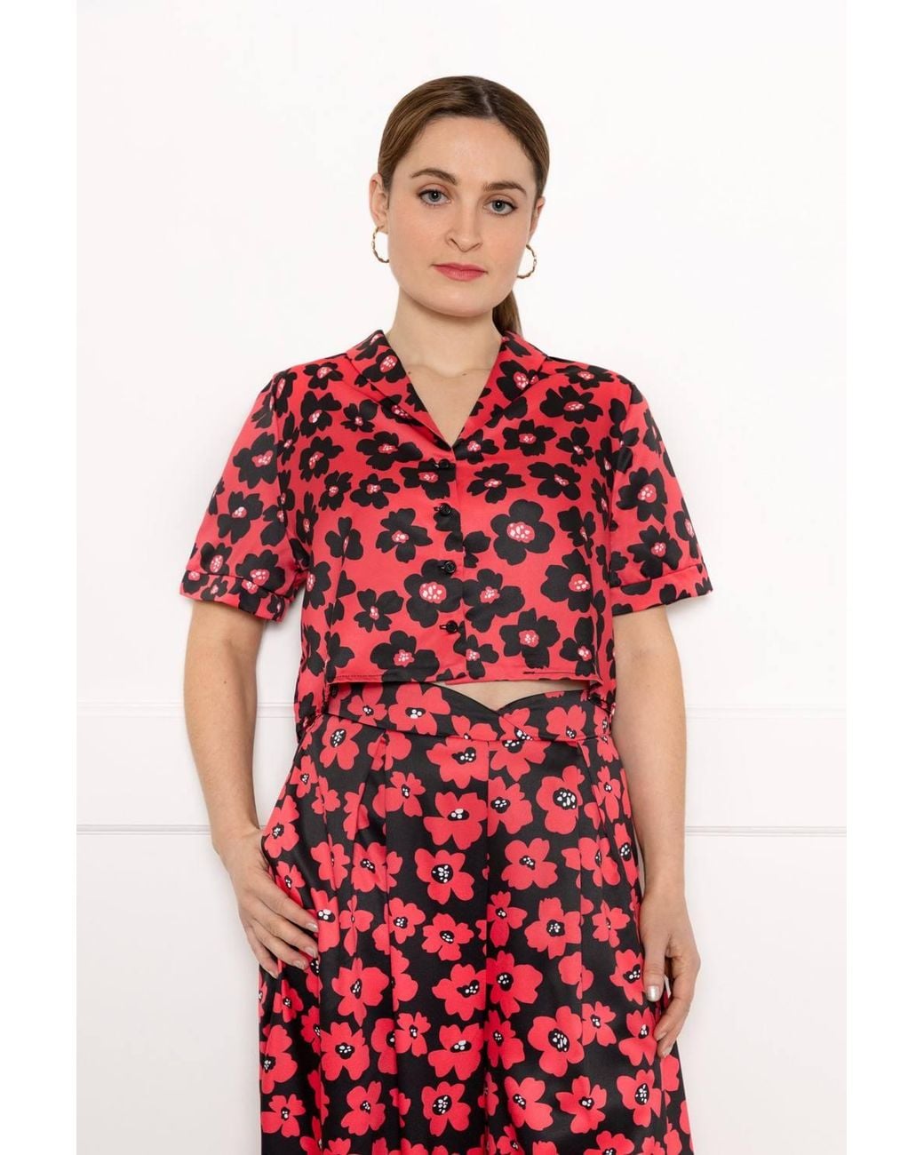 Twisted Wunder Red Adele Floral Print Wide Leg Trousers