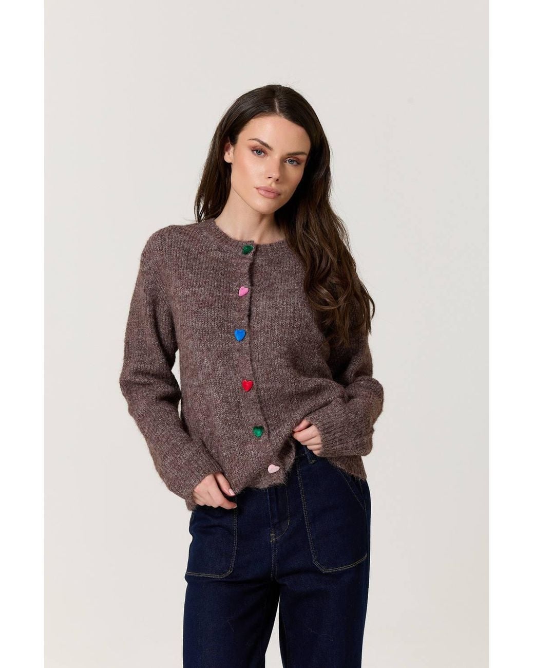 Liquorish Blue Heart Button Wool Blend Cardigan