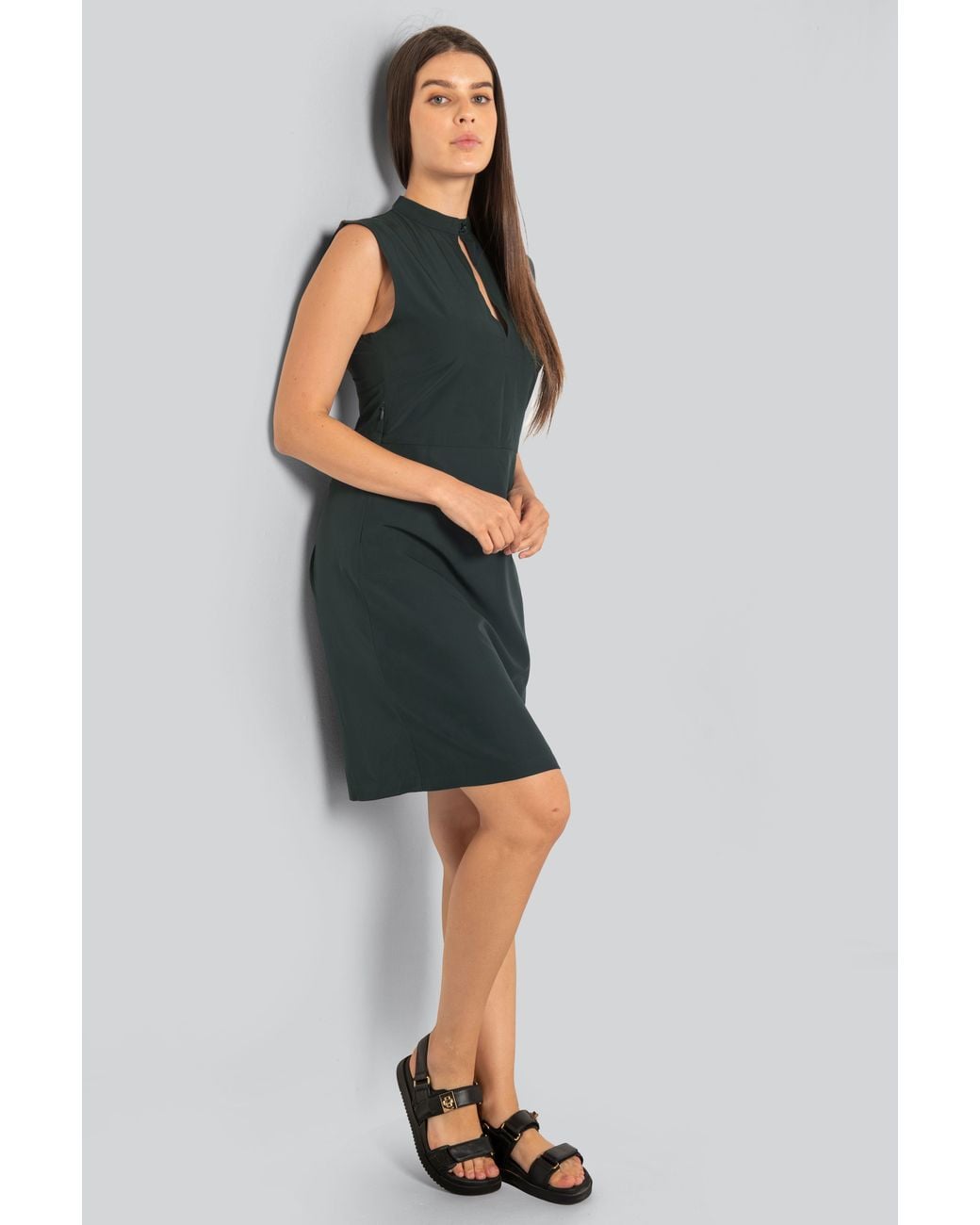 Enorsia Blue Band Collar Sleeveless Chettle Dress