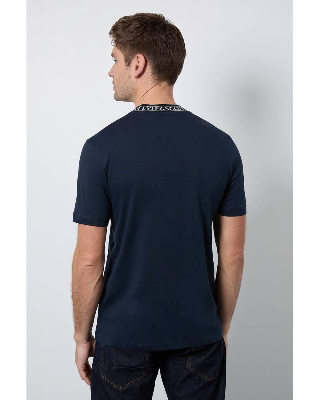 Lyle & Scott Blue Logo Ribbed T-Shirt Dark/ Bone for men