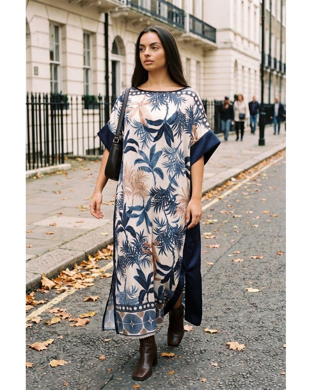 IKRUSH Blue Taisley Oversized Batwing Maxi Dress With Tropical Print