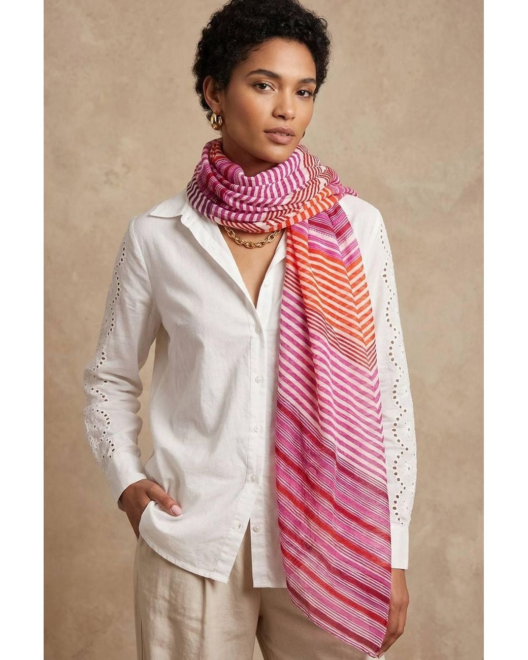 SARTA Pink Striped Lightweight Cotton Scarf
