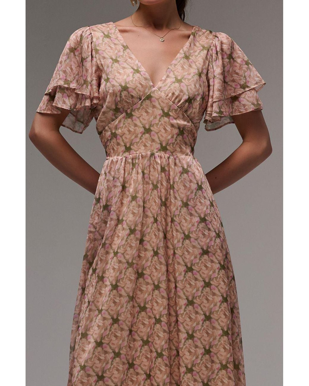 Jolie Moi Brown Layered Angel Sleeved Chiffon Maxi Dress