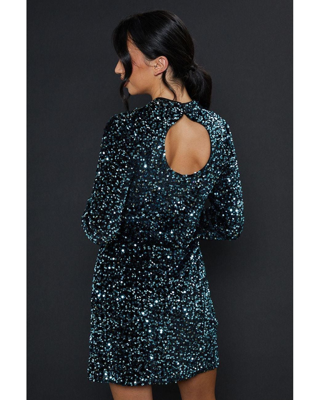 Dorothy Perkins Blue Velvet Sequin Mini Dress